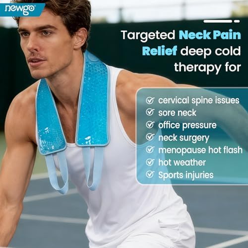 NEWGO Ice Pack for Neck Pain Relief, FSA Eligible, Blue | Double-sided Material, Neck Ice Wrap for Cervical Pain, Office Pressure, Sports Injuries