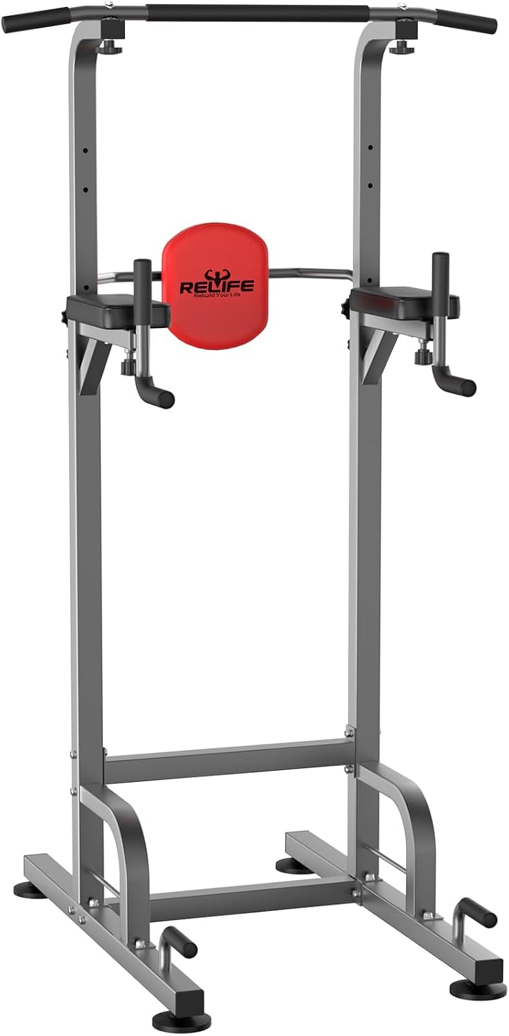 RELIFE REBUILD YOUR LIFE Pull Up Bar Free Standing Power Tower for Home Gym | Dip Station Pull Up Station, Multi-Function Home Fitness Equipment for Pull-Ups, Dips, Push-Ups, Full Body Strength Training
