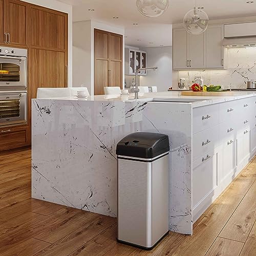 iTouchless 13 Gallon and 2.5 Gallon Automatic Touchless Sensor Kitchen Cans with Odor Control System, Includes 1 Waterproof Reusable “TRASH” Vinyl Sticker, Stainless Steel/02 Gal and 03 Gal