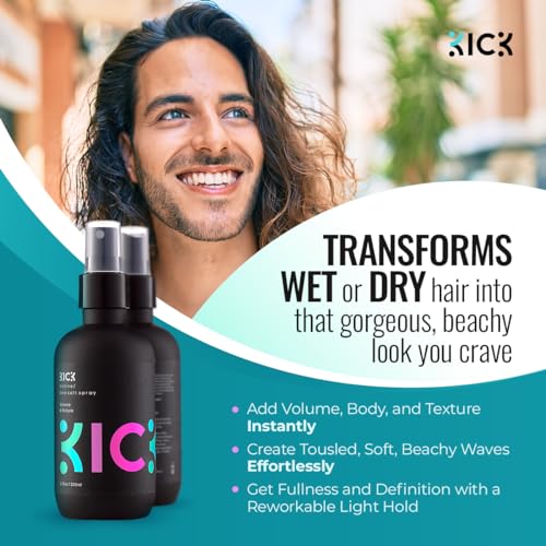 Kick Sea Salt Spray for Men - Texturizing Hair Spray - Beach Waves & Volume | Salt Water Formula for a Surfer Hair Style - Natural Texture & Tousled