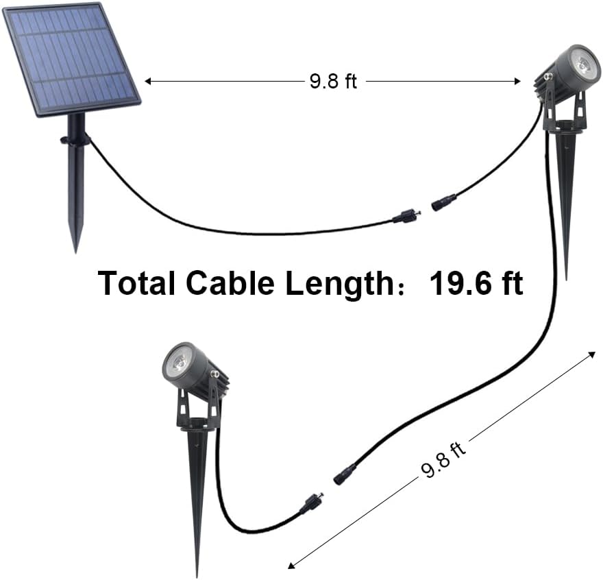 APONUO Metal Solar Spot Lights Outdoor with 9.8ft Cable Solar Powered Landscape Lighting Low Voltage IP65 Waterproof Auto On/Off for Outside Garden Yard Landscape Pathway Garage-Warm White(4-in-1)