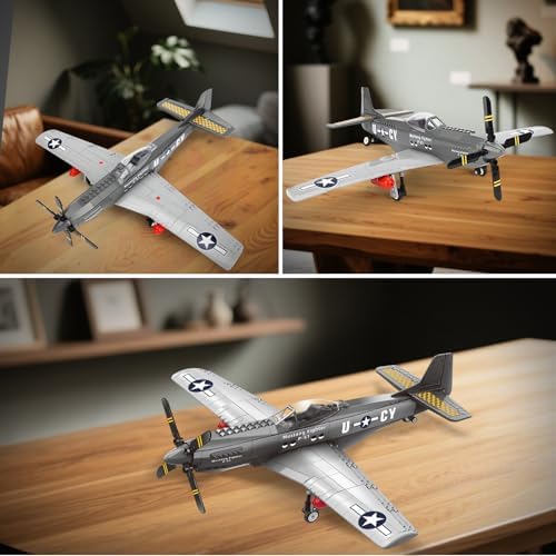 P51 Mustang Fighter Jet Building Set, Compatible with Lego Military Plane | WWII Aircraft Model, Classic Fighter Plane Display Set for Adults