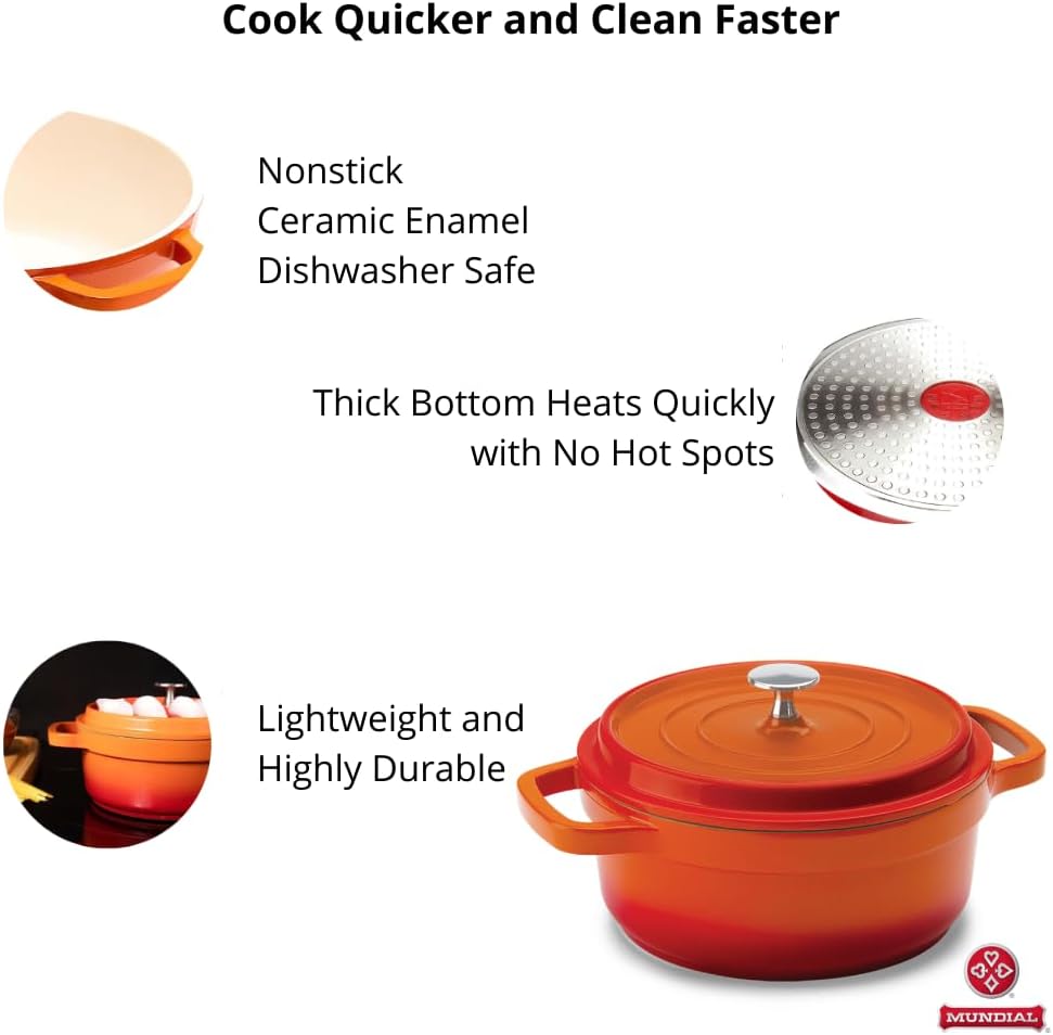 Hercules by Mundial, Cast-Aluminum Dutch Oven Pot with Lid & Handles, All Stove types, Oven-Safe Casserole Cookware with Nonstick Enamel, Orange 26L