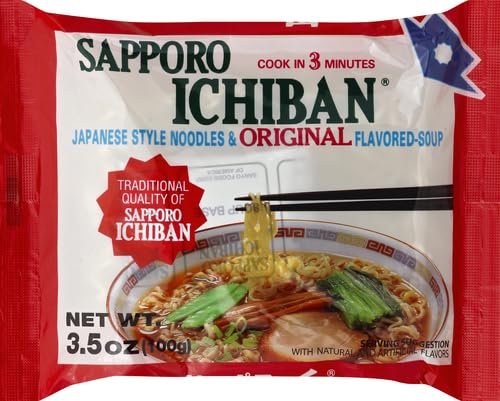 stickerless New [SAPPORO ICHIBAN] Ramen Noodles, Original Soy Sauce Flavor, No.1 Tasting Japanese Instant Noodles (3.5 Oz) (24 pouches)