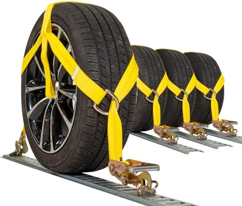 US Cargo Control Adjustable Tow Dolly Basket Straps with Twisted Snap Hooks and Ratchets (4-Pack), Tow Dolly Straps Fit Tires 14-20 Inches, 12