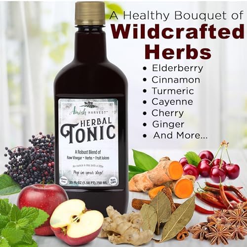 Sipping Apple Cider Vinegar Tonic – 1-Pack of Amish Harvest Elixir with 25 Herbs & Juices like Wildcrafted Apple Cider Vinegar with Mother &