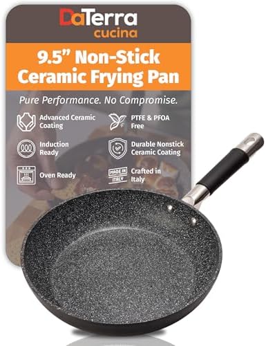 DaTerra Cucina - Ceramic Frying Pan, Induction & Oven, Made In Italy, 9.5" | Made in Italy, Induction Compatible, Oven-Safe up to 450°F, PFAS-free, Ergonomic Handle, Easy Cleanup, Even Heating