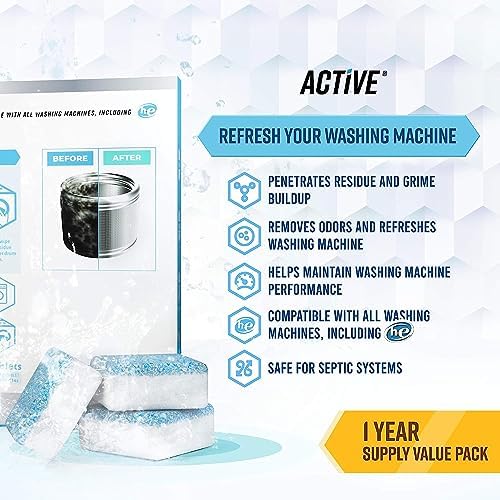 Washing Machine Cleaner Descaler 24 Pack - Deep Cleaning Tablets For HE Front Loader & Top Load Washer, Septic Safe Eco-Friendly Deodorizer