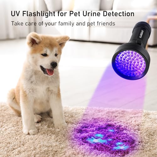 GLOSSDAY Blacklight Flashlight,128 LED UV Flashlights, Upgraded Bright Ultraviolet Flashlight Professional Black Light for Dog/Cat, Hunting Scorpions