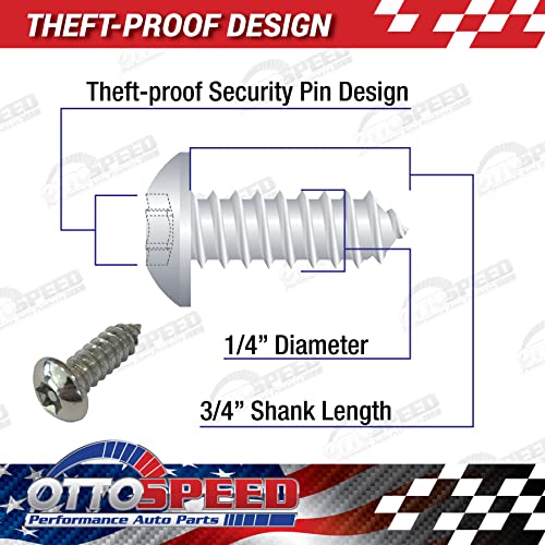 OttoSpeed Anti-Theft Security Screws for License Plate - Rustproof Fastener with Theft-Proof Black Stainless Steel Screws, Nylon Screw Inserts
