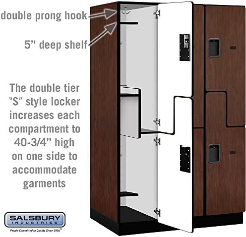Salsbury Industries 2-Tier S-Style Extra Wide Designer Wood Locker with Three Wide Storage Units, 6-Feet High by 24-Inch Deep, Mahogany