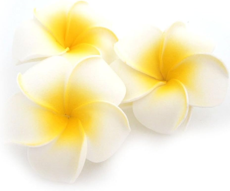Pursuestar 100Pcs White Foam Hawaiian Frangipani Artificial Plumeria Flower Petals Cap Hair Hat Wreath Floral DIY Home Wedding Decoration 5cm