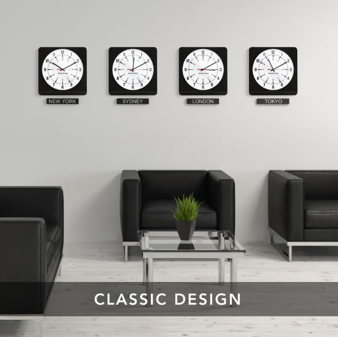 MARATHON Jumbo 12 Inch Analog Wall Clock with Warm Amber Auto Backlight, Silent Smooth Sweep (Black Case/White Dial - Commercial Edition)