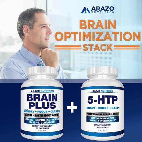 Arazo Nutrition Premium Brain Function Supplement – Memory, Focus, Clarity – Nootropic Booster with DMAE, Bacopa Monnieri, L-Glutamine