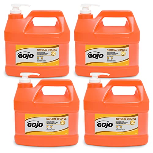 GOJO Natural Orange Smooth Hand Cleaner, Citrus Scent, 1 Gallon Quick Acting Smooth Hand Cleaner Pump Bottle (Pack of 4) - 0945-04