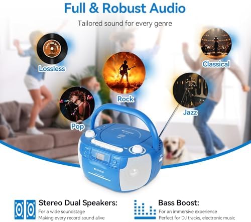 Retekess TR621 CD and Cassette Player Combo, Boombox CD Player(White)