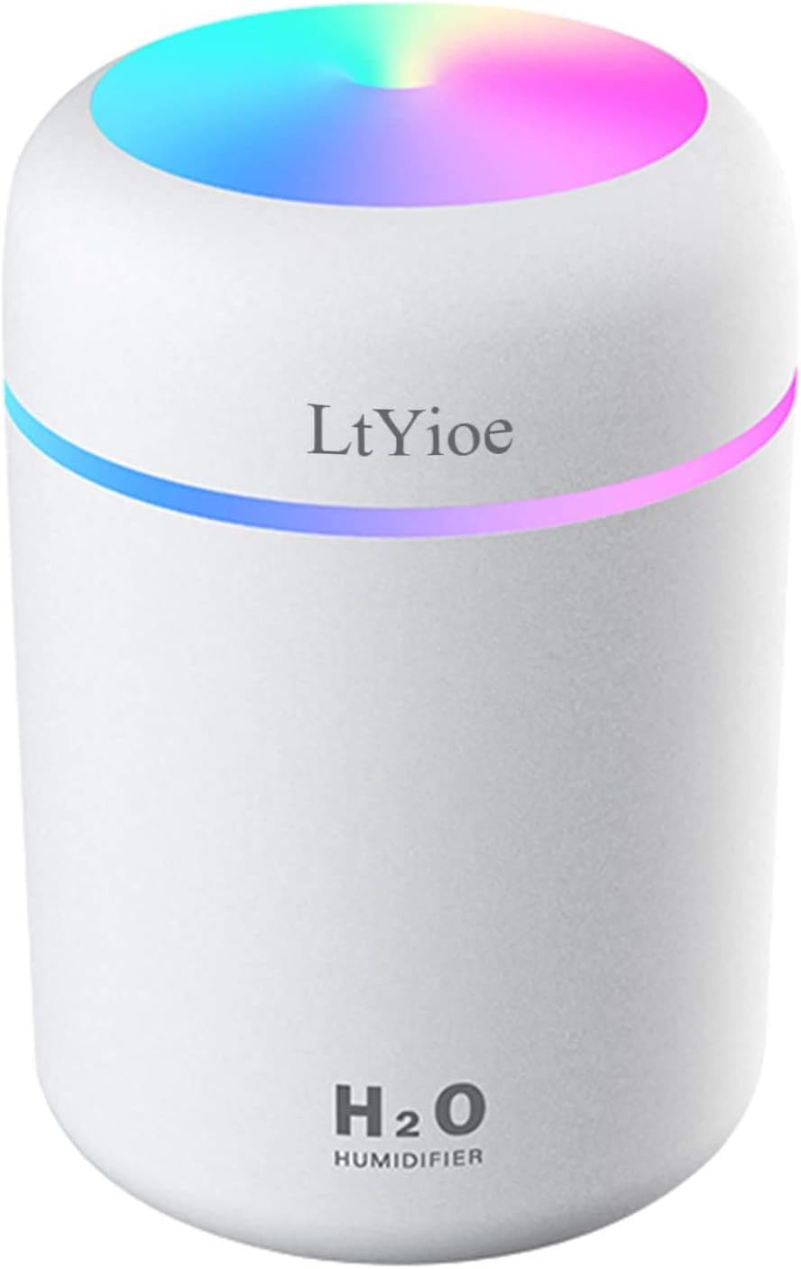 LtYioe Colorful Cool Mini Humidifier, USB Personal Desktop Humidifier for Car, Office Room, Bedroom, etc. Auto Shut-Off, 2 Mist Modes