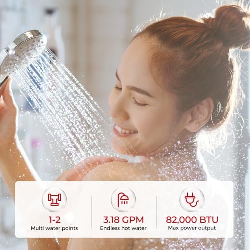 CAMPLUX Propane Tankless Water Heater, Instant Hot Water Heater, 3.18 GPM On Demand, Propane, Indoor, Black
