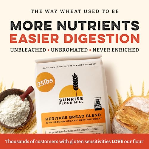 Sunrise Flour Mill Heritage Organic Bread Flour Blend - 5 lbs | Organic Unbleached Bread Flour Easy to Digest with Less Bloating | High Protein