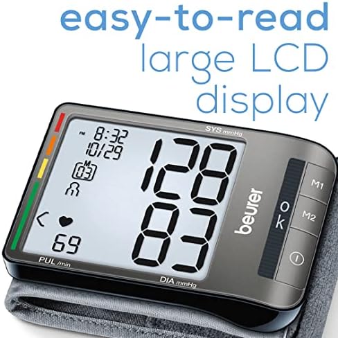 Beurer BC81 Wrist Blood Pressure Monitor – XL Display, Arrhythmia Detection, 120 Memory Sets – XL Blood Pressure Cuff Wrist for Home Use