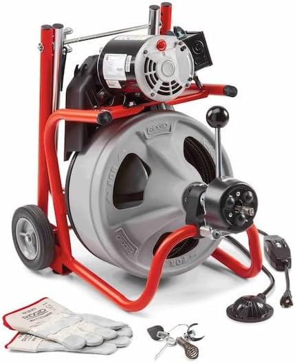 RIDGID K-400 Drain Cleaning 115-Volt Drum Machine Kit with AUTOFEED Control and C-32IW 3/8" x 75' Cable, Grey and Red
