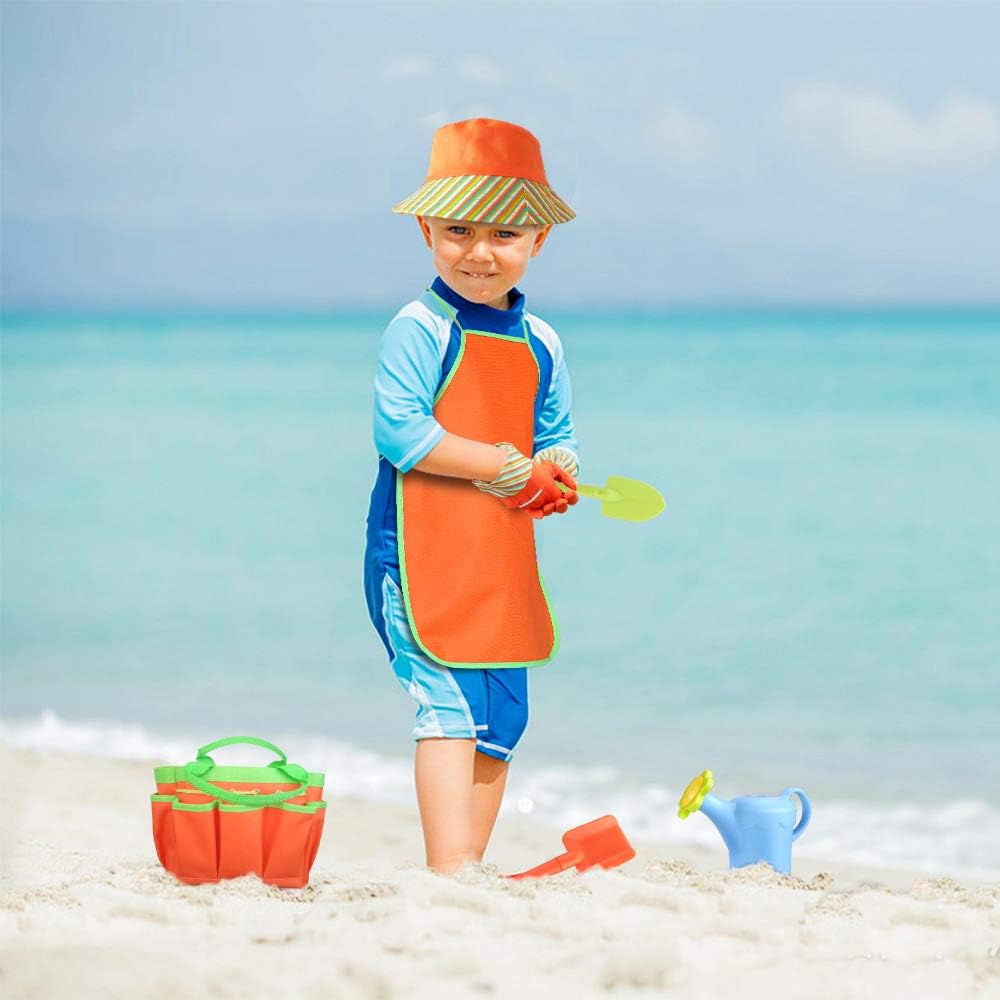 Kids Garden Tools Set with Sun Hat,Gloves,Apron,Storage Bag,Watering can,2pcs of Pots and 3pcs of Tools for Realing Gardening or Sand Outdoor Play