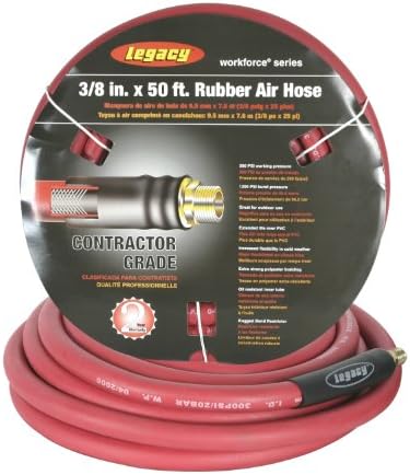 Workforce Air Hose, 3/8 in. x 50 ft., 1/4 Fittings, Rubber, Red - HRE3850RD2