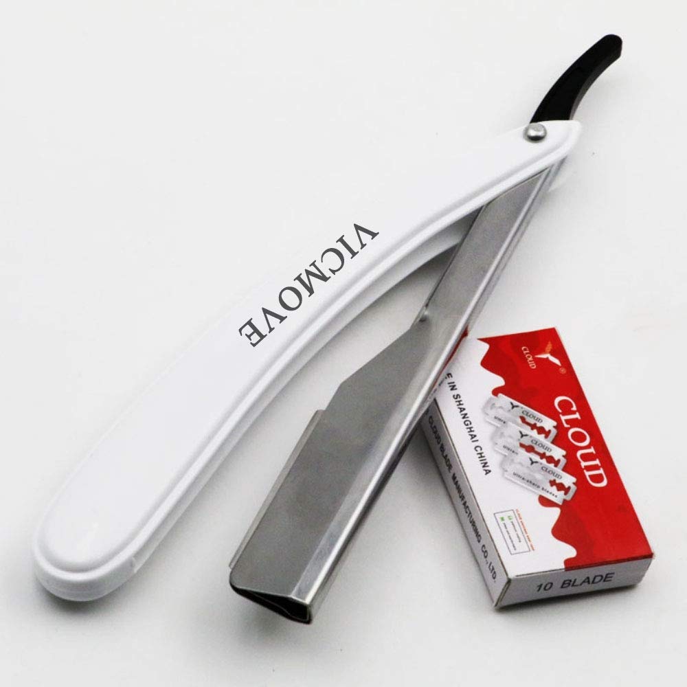 Professional Barber Straight Edge Razor Safety with 20-Pack Derby Blades - 100 Percent Stainless Steel - by VICMOVE (1 razor + 20 blades)