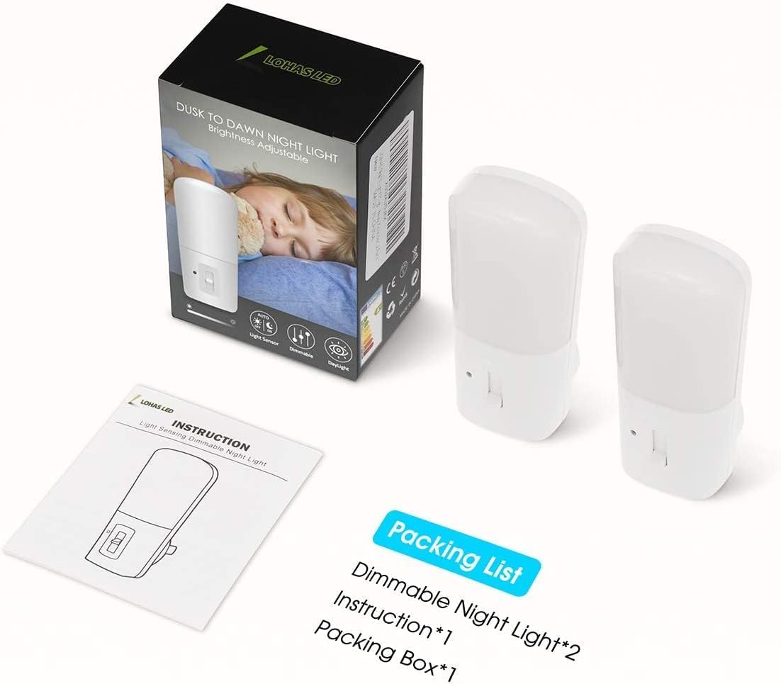 LOHAS-LED Plug in Night Light, Dimmable LED Night Lights Dusk to Dawn 2Pack