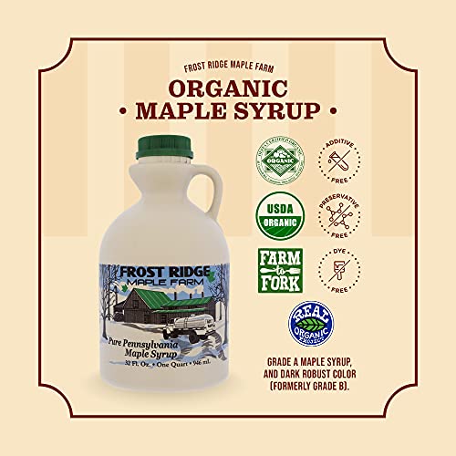 Frost Ridge Maple Farm, Organic Maple Syrup, Grade A, Quart (32 FL Oz), Dark Robust (formerly Grade B)