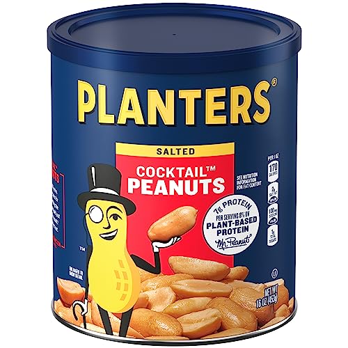PLANTERS Salted Peanuts, Party Snacks, 16 Oz (1 Ct) | Dry Roasted Salted Peanuts. 0g Trans Fat. Resealable Jar. Snacks for Adults. Party Mix, Flavored Nuts