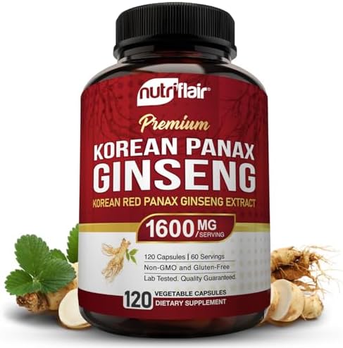 NutriFlair Korean Red Panax Ginseng 1600mg – 120 Vegan Capsules | 5% Ginsenosides | Non-GMO