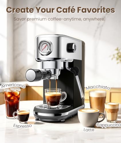 atatix 20 Bar Espresso Machine with Milk Frother, Compact Espresso Maker | Stainless Steel Coffee Machine with Precise Temp Control, 44oz Removable Water Tank for Latte, Cappuccino, White