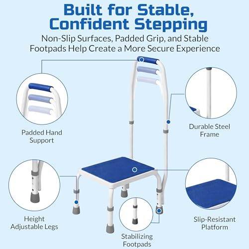 Step Stool with Handle for Elderly, Bed Step Stools for Seniors WithHandles