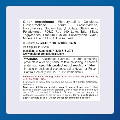 Major FeroSul - Ferrous Sulfate 325 mg Tablets - Iron Supplement for Women and Men - Specially Coated Easy-to-Swallow Tablets - Red - 1000 Count