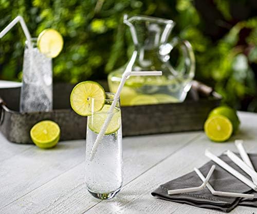 Comfy Package Individually Wrapped Disposable Plastic Flexible Drinking Straws - BPA Free - White [380 Pack]