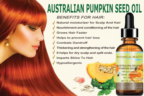 Botanical Beauty Australian ORGANIC PUMPKIN SEED OIL 100% Pure Natural Virgin Unrefined Cold Pressed Carrier Oil. 1 Fl.oz.- 30 ml. for Face, Skin, Hair, Lip, Nails