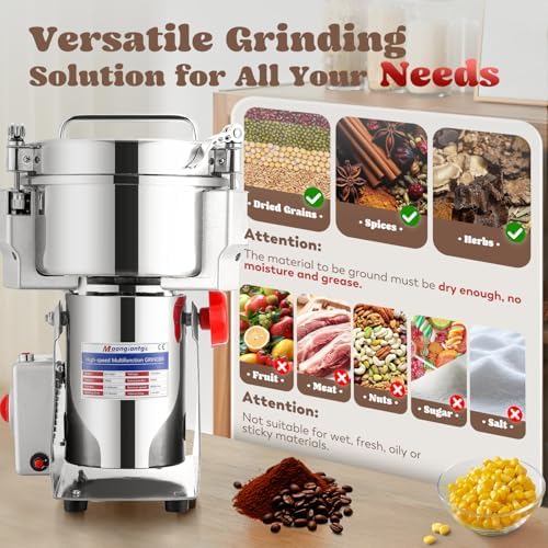 Moongiantgo Grain Mill Grinder Commercial Spice Grinder, 2500g Swing, 110V