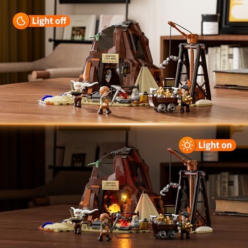 Lumibricks Wild West Gold Mine Lighting Building-Bricks Set - Western Prospector’s Dig Entrance 658 Pcs Mining Playset for Adults and West Lovers