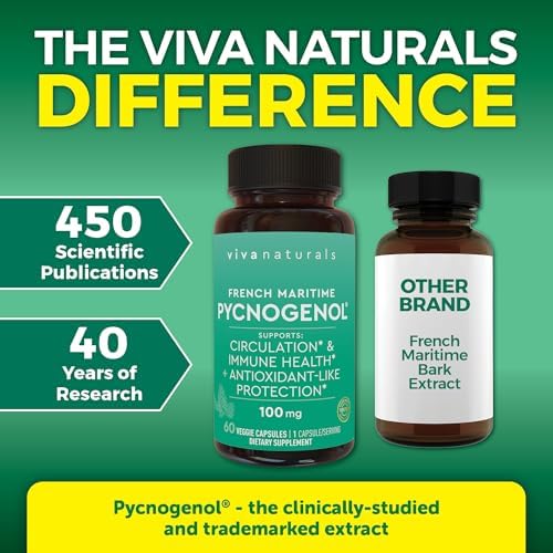 Viva Naturals Pycnogenol - 100mg French Maritime Pine Bark Extract – Supports Circulation, Antioxidant-Like Activity