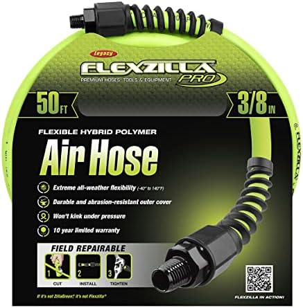 Flexzilla Open Face Retractable Air Hose Reel, 3/8 in. x 50 ft., Heavy Duty, Lightweight, Hybrid, ZillaGreen - L8611FZ