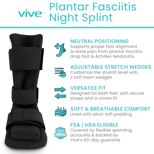Vive Plantar Fasciitis Night Splint Plus Trigger Point Stretch Wedges | Soft Leg Brace Support, Orthopedic Sleeping Immobilizer Stretch Boot (Large: Men's: 8.5-11, Women's: 10-12)