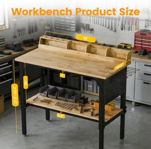 Northsky 48" Adjustable Height Work Bench- 2200 LBS Capacity with Wheels