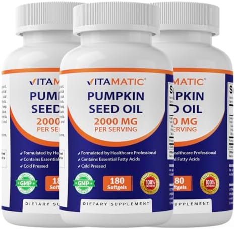 Vitamatic Pumpkin Seed Oil 2000mg Softgel Capsules, 180 Softgels