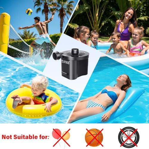 Electric Air Pump for Inflatables, Battery Powered Wireless Air Pump for Mattress with 3 Nozzles