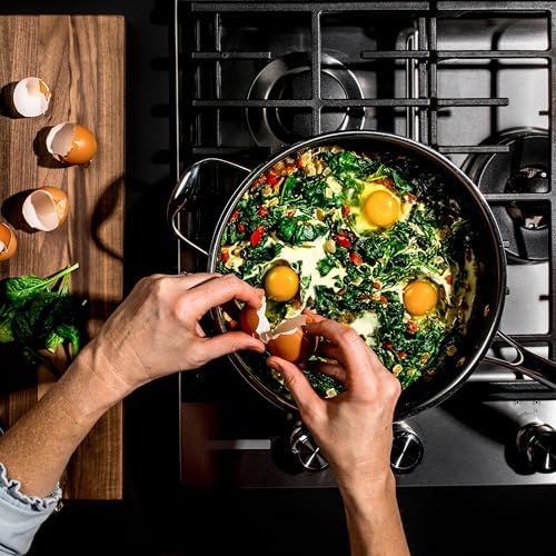 HexClad 4.5 Qt Hybrid Nonstick Deep Sauté Frying Pan & Lid, Induction Ready | Stay-Cool Handles, Dishwasher and Oven Safe up to 900°F, Compatible with All Cooktops