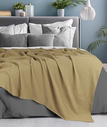 Tex Trend 100% Cotton Waffle Weave Blanket Queen Size - Soft, Breathable Cooling Blanket for Bed, Lightweight Cozy Summer & Spring Bedding, Grey, 90x90