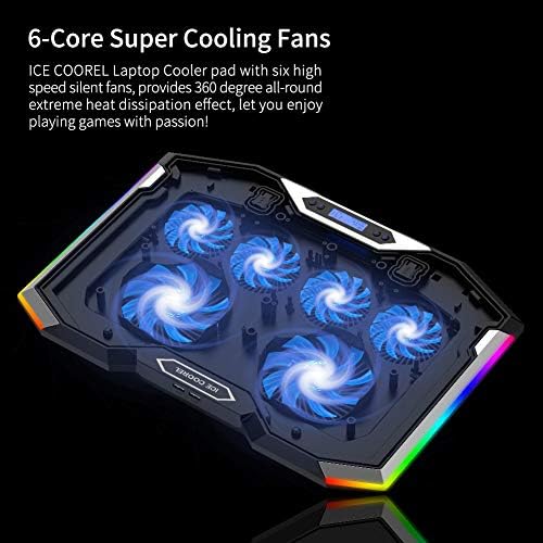 ICE COOREL Gaming Laptop Cooling Pad 15-17.3 Inch, Laptop Fan with 6 RGB Cooling Fans, Laptop Cooling Stand with 6 Height Adjustable