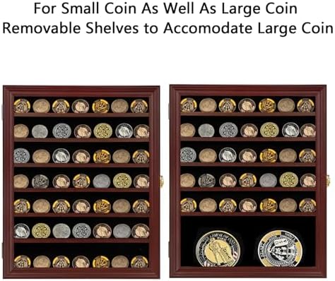 Jinchuan Military Challenge Coin Display Case Lockable Cabinet Rack Holder Shadow Box with Removable 2 Grooves Shelves and Anti Dust Door for Casino