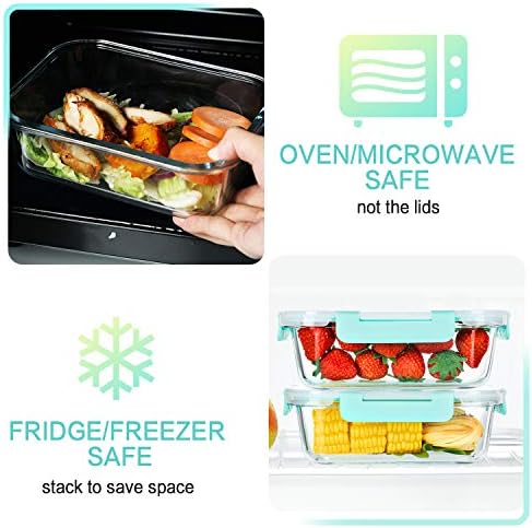 M MCIRCO 10 Pack,22 oz Glass Food Storage Containers with lids, Gray | Glass Meal Prep Containers,Airtight Lunch Containers with Lids, Microwave, Oven, Freezer and Dishwasher Friendly, BPA Free